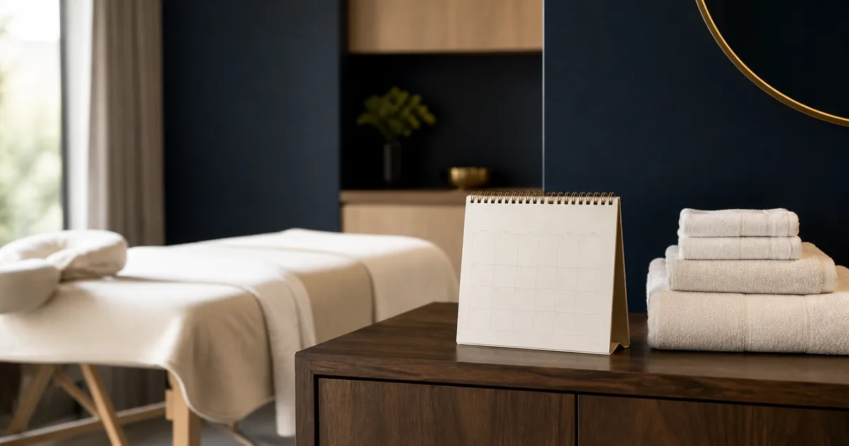 Calendar and folded towels for massage appointment planning
