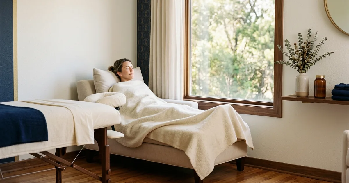 Client resting comfortably after a massage in Cedar Hill
