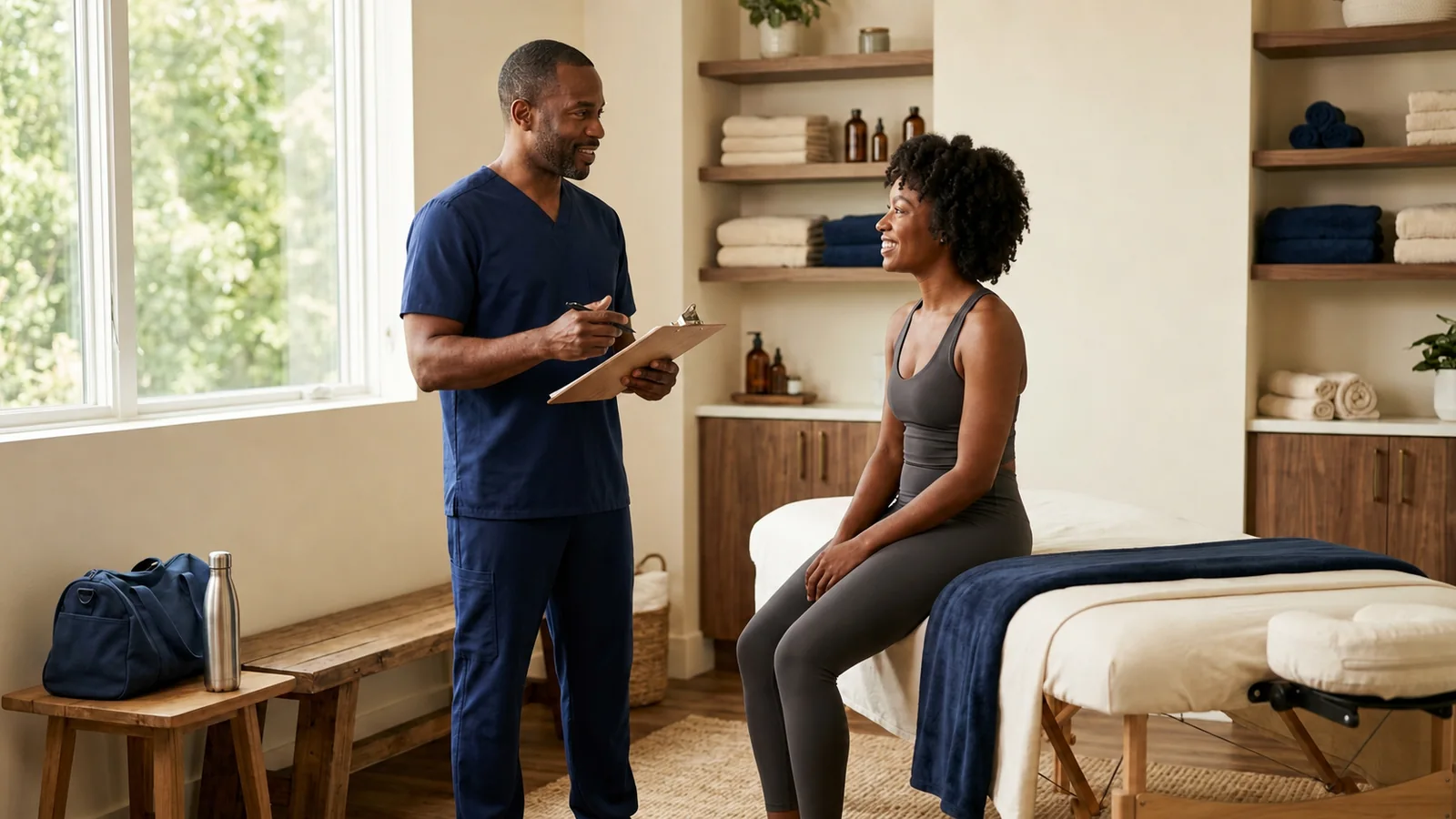 Active adult discussing Sports Massage timing around a workout in Cedar Hill